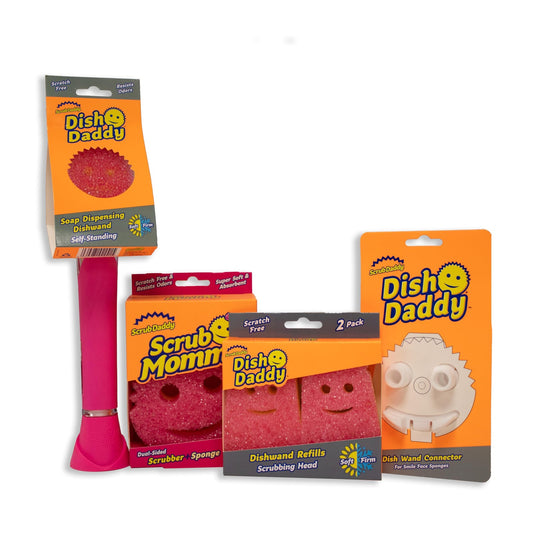 Scrub Daddy Mommy Dish Wand, Refill Heads, Sponge & Bundle, Pink