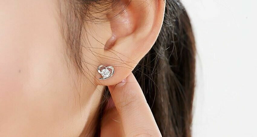 925 Sterling Silver Crystal Heart Stud Earrings Womens Girls valentine's Gift