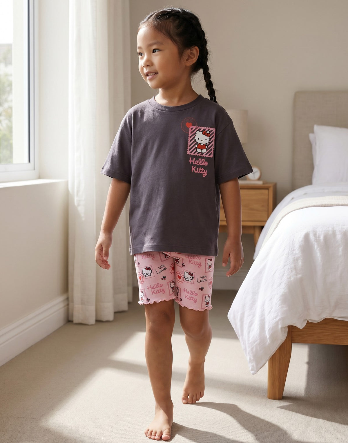 Hello Kitty T-Shirt and Shorts Set | Girls Grey | Official Merch