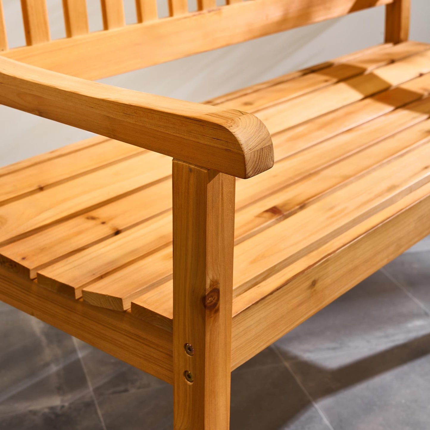 OHS Wood Garden Bench 2 Seater Outdoor Patio Rustic Chair Seat with Back Arms
