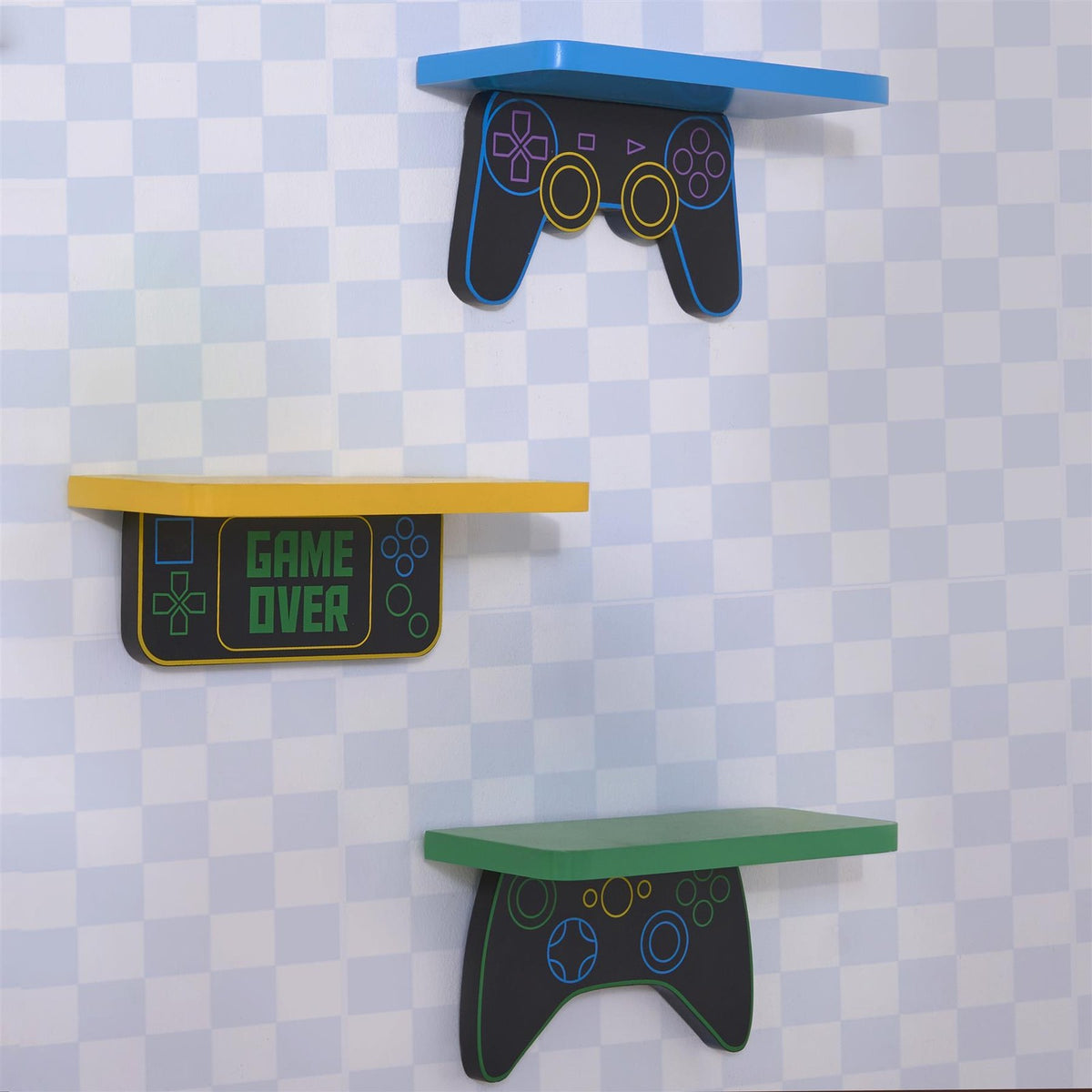 OHS Kids Gaming Shelves Set of 3 Novelty Wall Mounted Floating Storage Units
