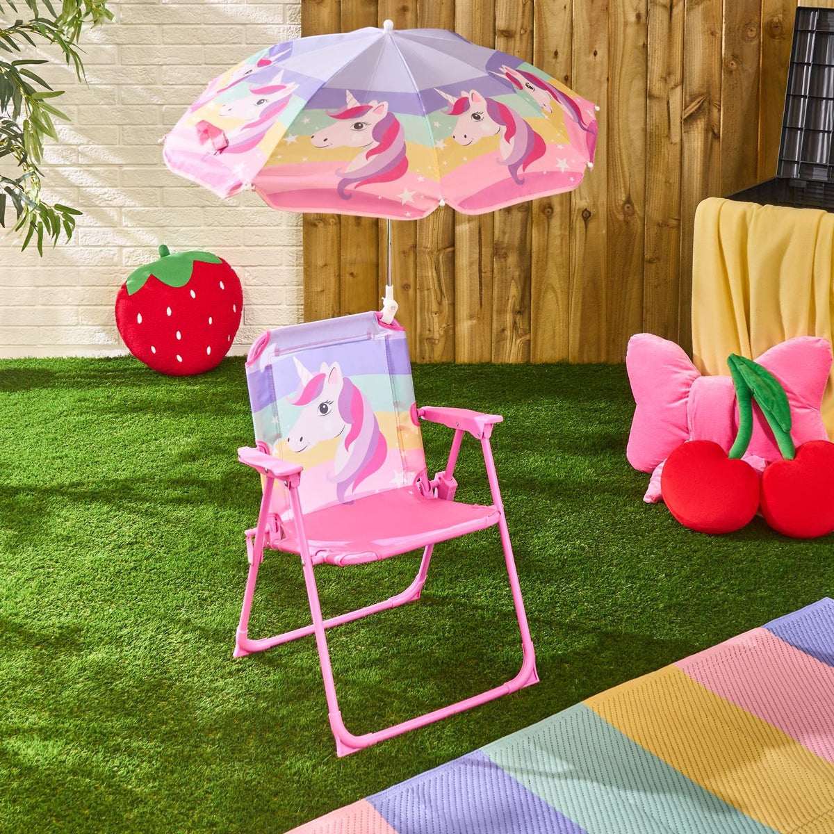 OHS Kids Unicorn Camping Chair Parasol Set Picnic Outdoor Garden Folding Seat