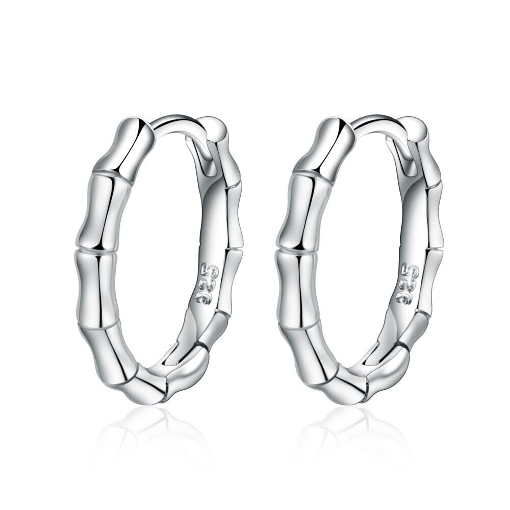 Womens Girls 925 Sterling Silver Bamboo Hoop Earrings Jewellery Gift UK