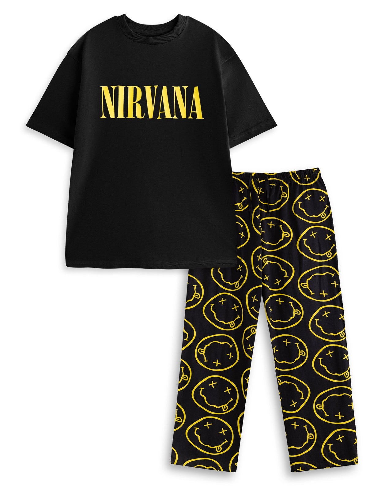 Nirvana Short Sleeve Long Leg Pyjama Set | Mens Black | Official Merch