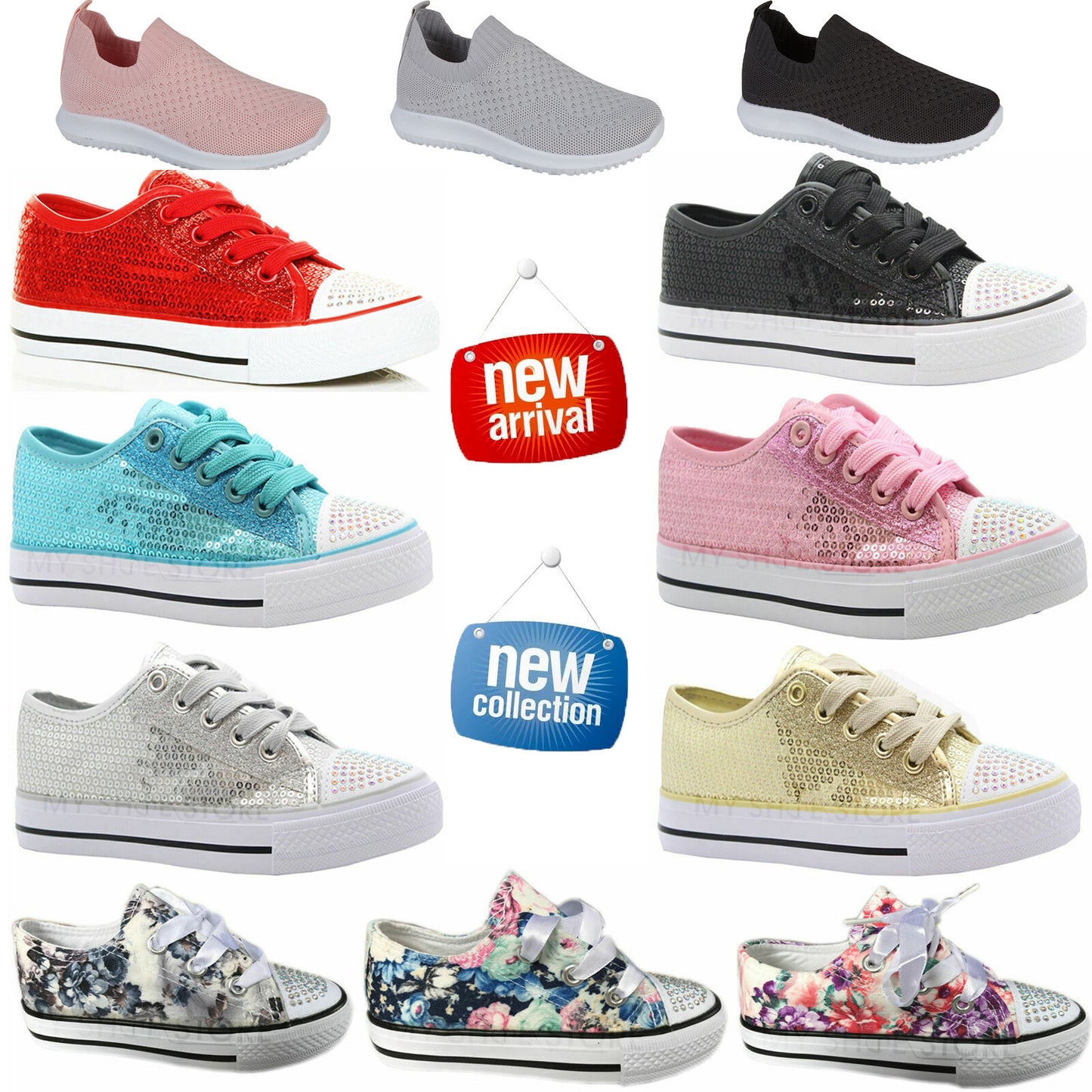 GIRLS DIAMANTE CANVAS SHOES CHILDRENS CASUAL PUMPS PLIMSOLLS SNEAKERS TRAINERS
