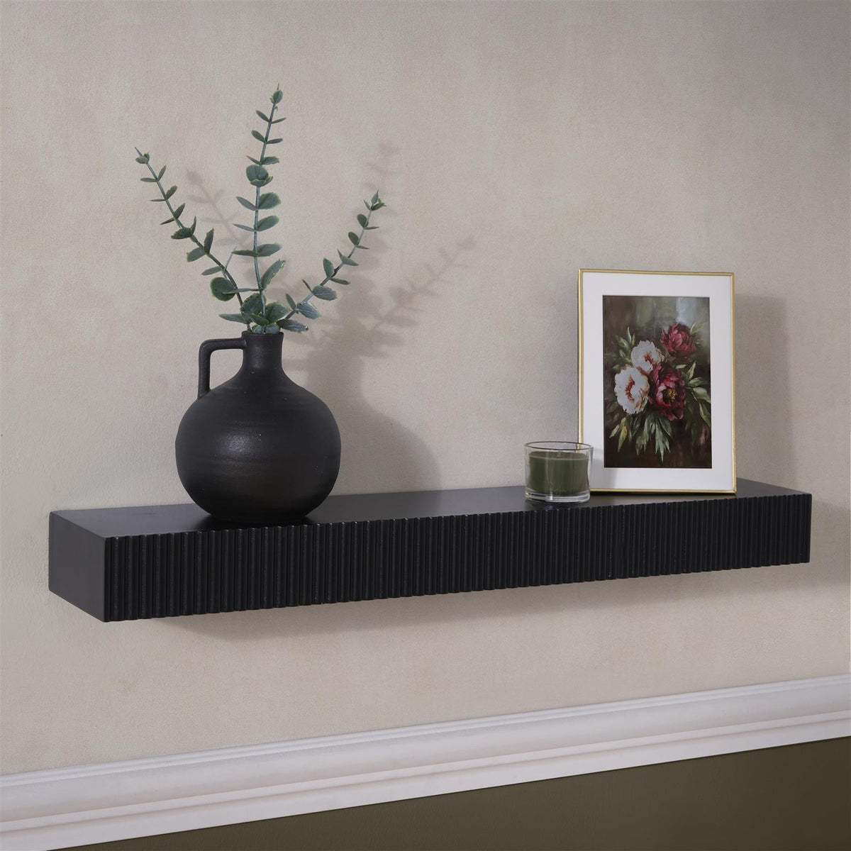 OHS Ribbed Floating Shelf Wall Storage Organiser Home Living Room Decor