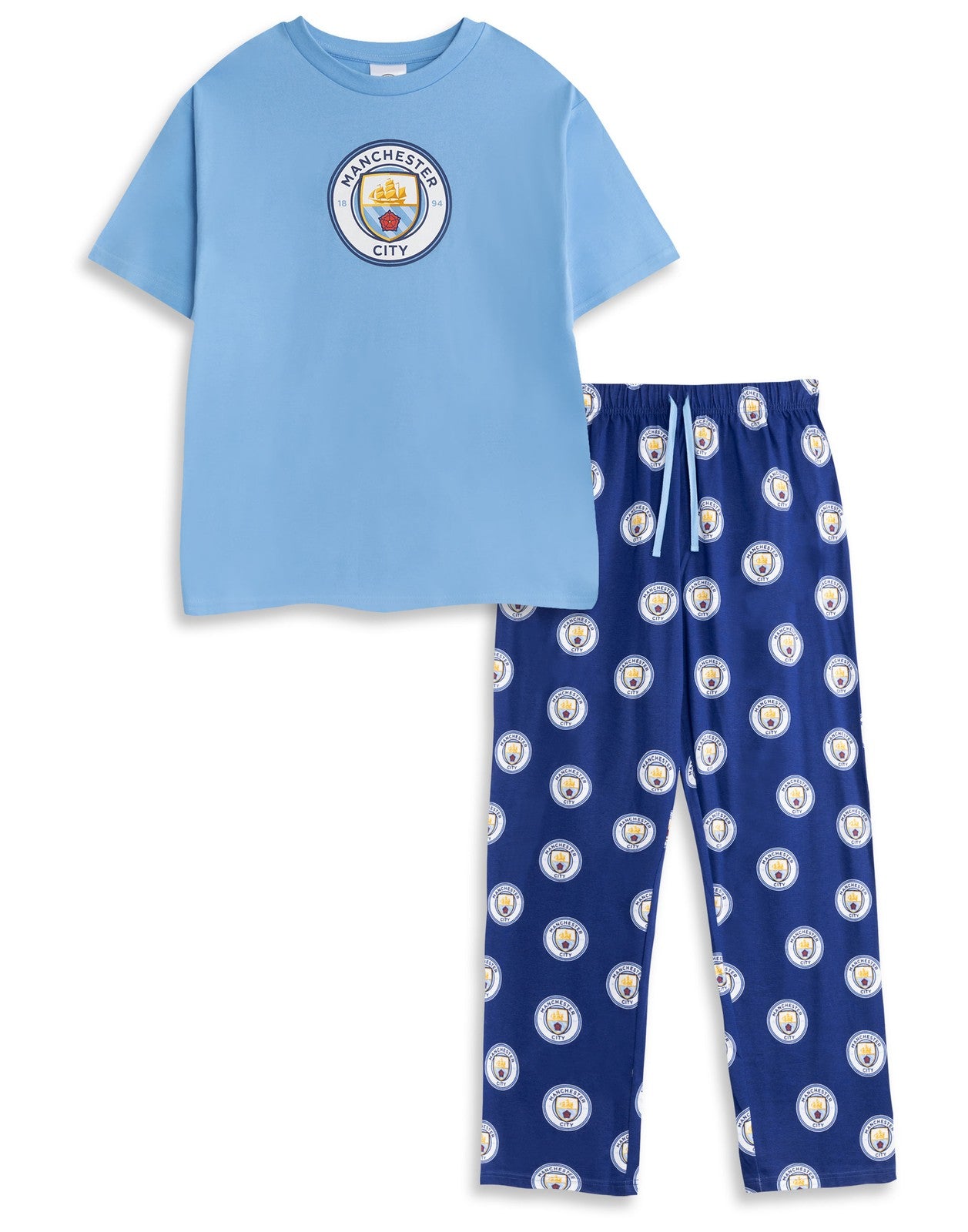 Manchester City Short Sleeve Long Leg Pyjama Set | Mens Blue | Official Merch