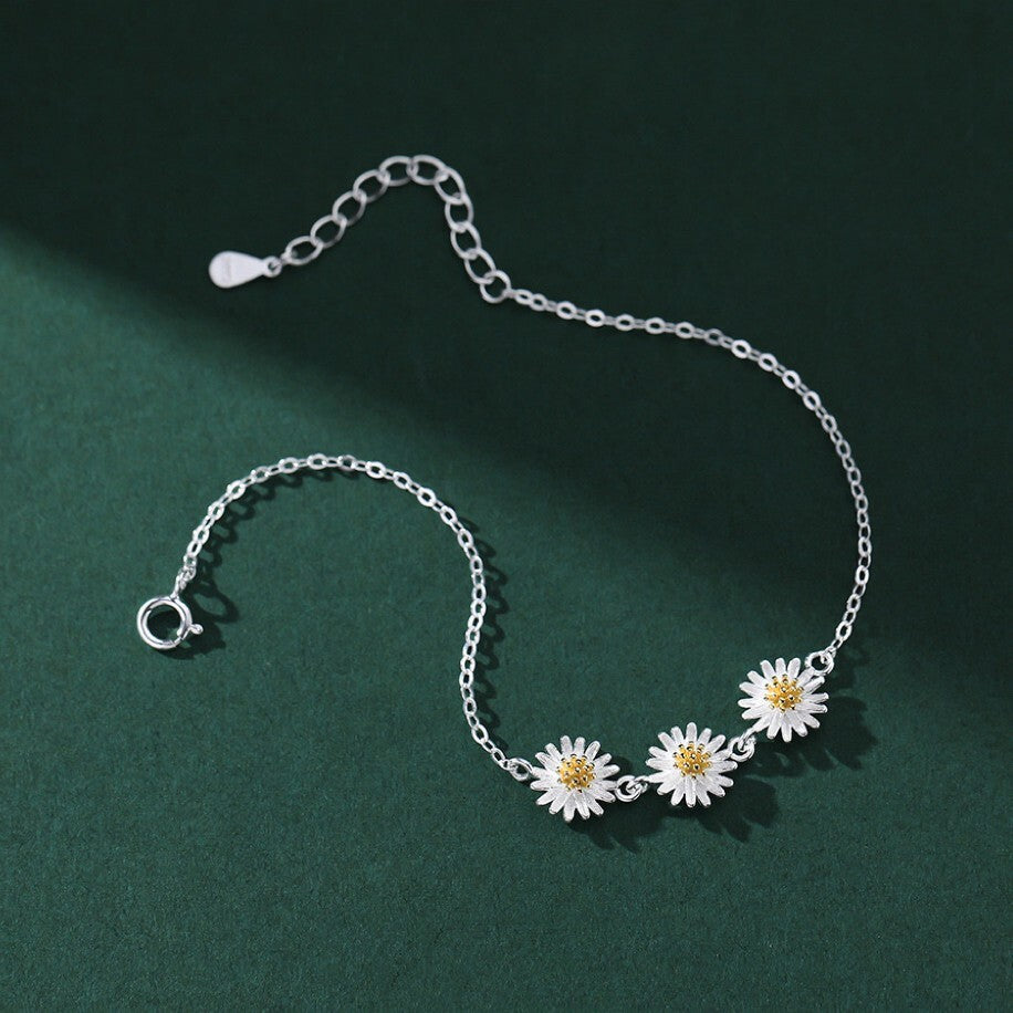 925 Sterling Silver Beautiful Flower Linked Charm Bracelet Women Girls Jewellery