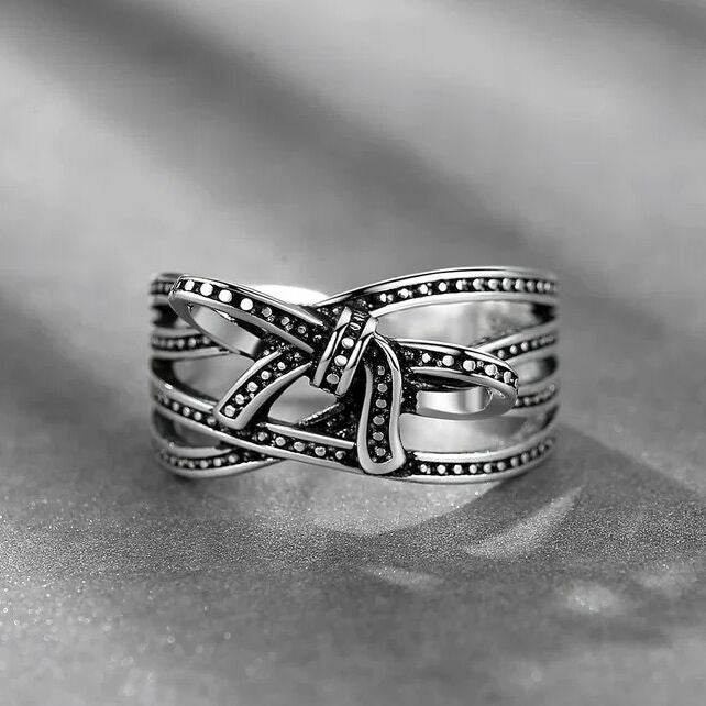 Women Girls Elegant Bow Tie Adjustable Ring 925 Sterling Silver Jewellery Gift U