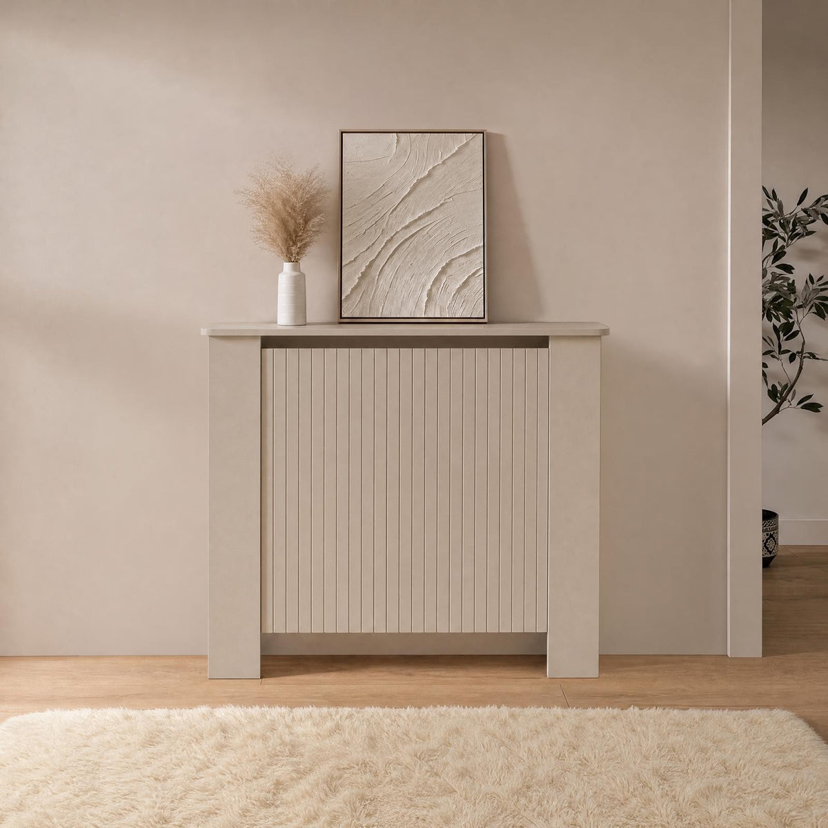 OHS Ribbed Radiator Cover Slatted Engineered Wood Side Board S M L Cabinet Shelf