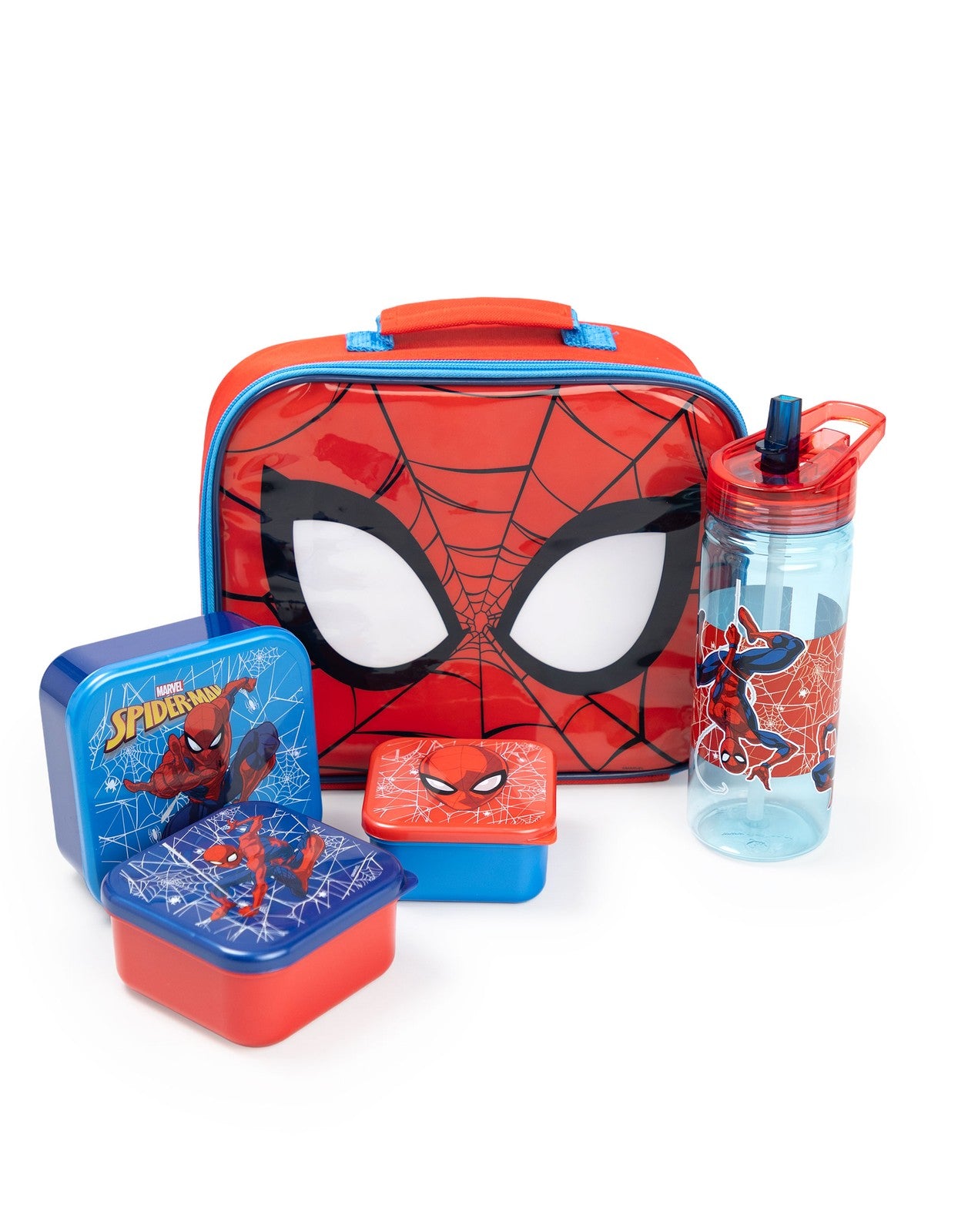 Spiderman Lunch Bag Bottle and 3 Snack Pot | Boys Red | Official Merch