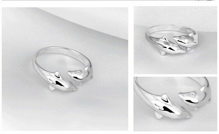 Womens Girls Dolphin Hug Adjustable Ring 925 Sterling Silver Jewellery Gift