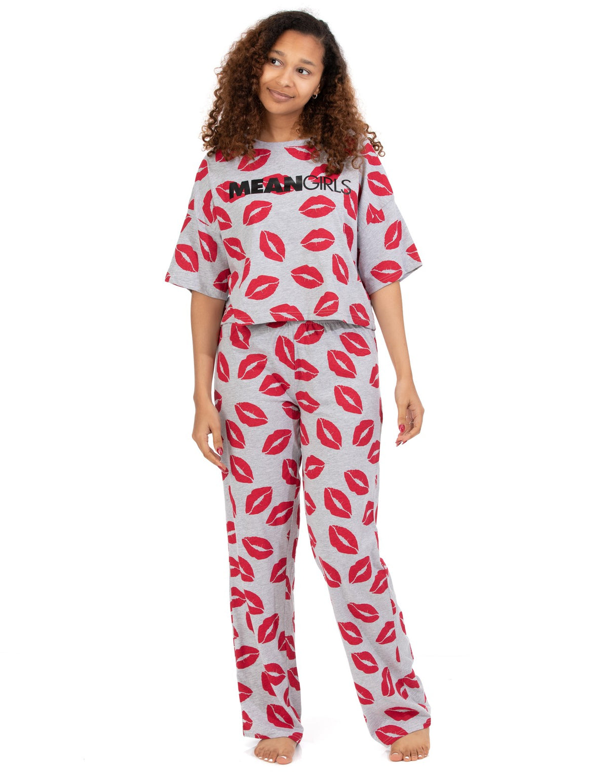 Mean Girls Short Sleeve Long Leg Pyjama Set | Womens Grey/Pink | Official Merch