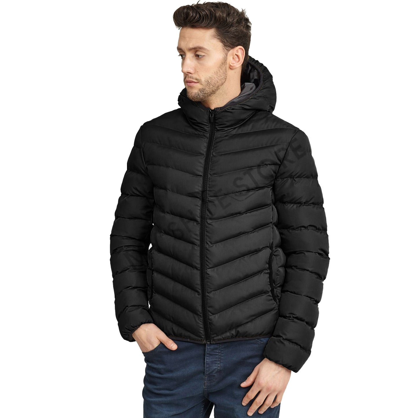 BRAVE SOUL MEN QUILTED HOODED PADDED BOMBER JACKET WARM BUBBLE PUFFER PUFFA COAT