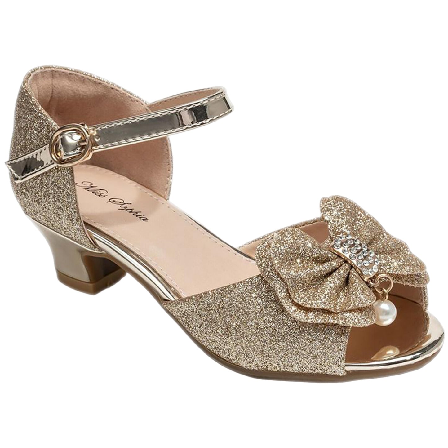 GIRLS WEDDING SHOES PARTY BRIDESMAID DIAMANTE LOW HEEL MARY JANE EVENING SANDAL