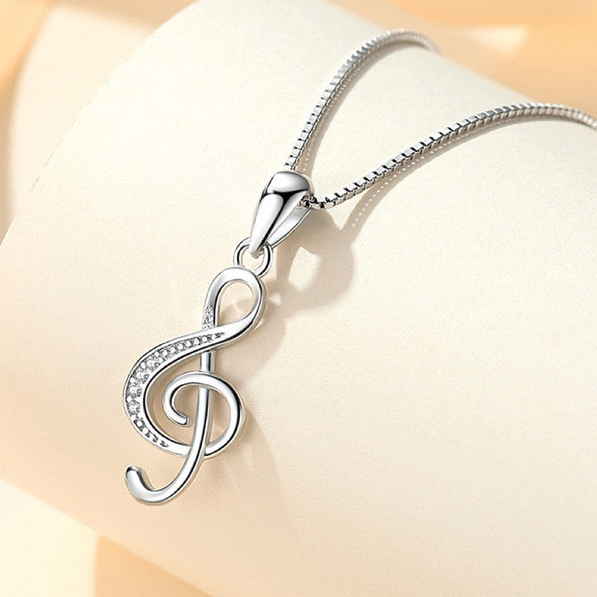 925 Sterling Silver Crystal Musical Note Pendant Necklace Women Jewellery Gift