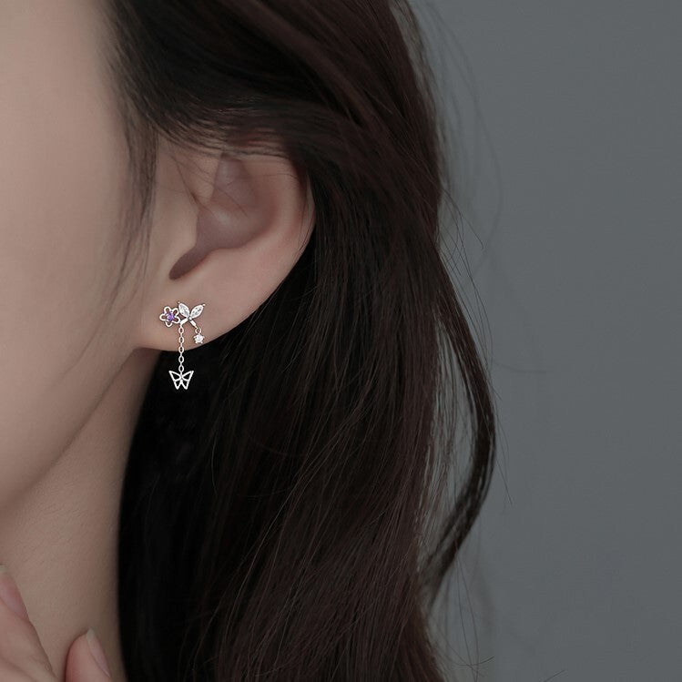 925 Sterling Silver Crystal Butterfly Drop Stud Earrings Jewellery Gift UK