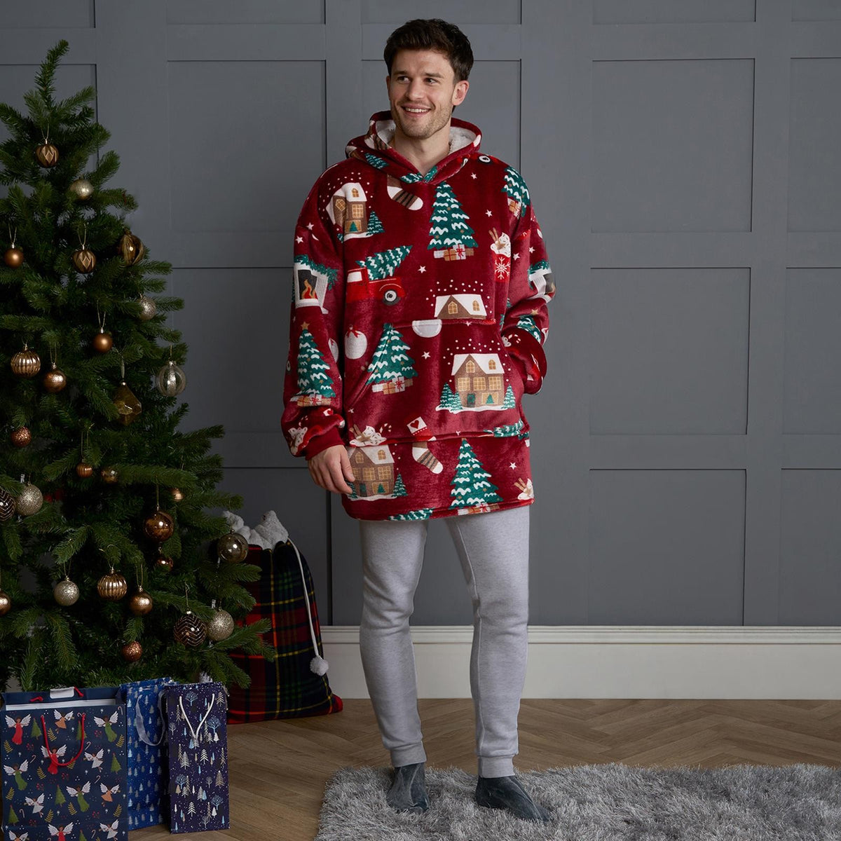 Xmas Hoodie Blanket Throw Sherpa Fleece Warm Plush Jumper Sweatshirt Super Soft