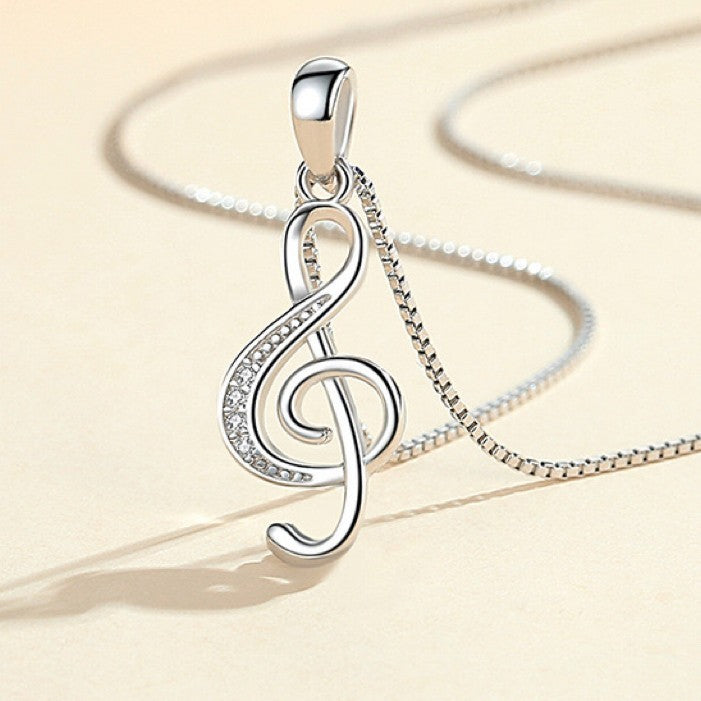 925 Sterling Silver Crystal Musical Note Pendant Necklace Women Jewellery Gift