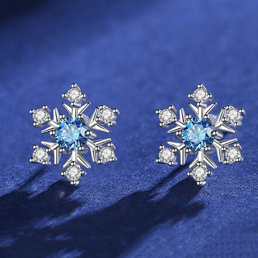 Crystal Snowflakes 925 Sterling Silver Stud Earrings Women Girls Christmas Gift