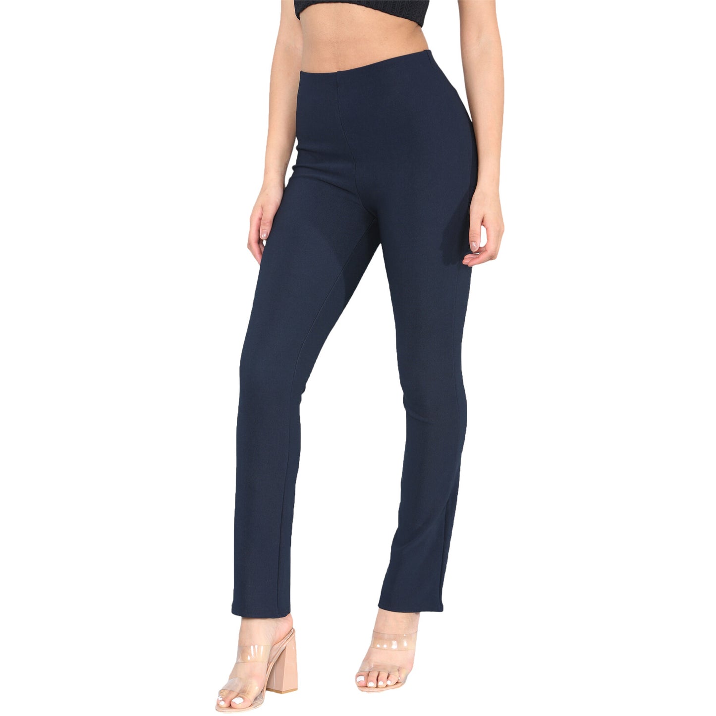 PACK OF 2 WOMENS BOOTLEG TROUSERS LADIES ELASTICATED WAIST RIBBED PANTS BOTTOMS