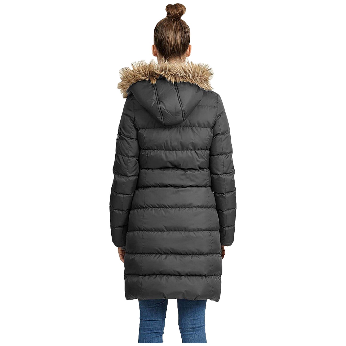 LADIES PUFFER JACKET WOMENS PADDED PUFFA FUR HOODED QUILTED BUBBLE PARKA COAT