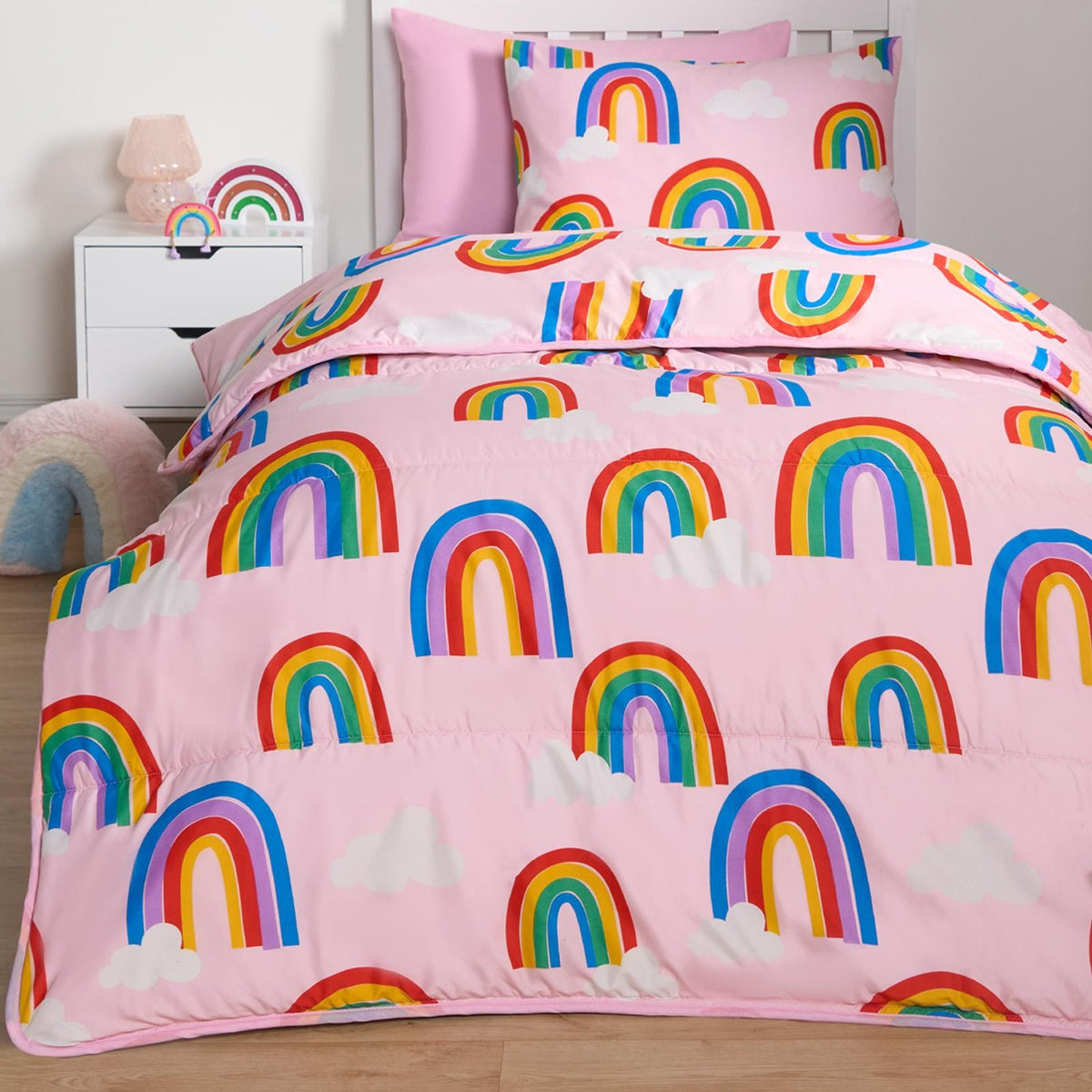 Coverless Duvet Pillowcase Rainbow 10.5 Tog Bedding Set Kids Single Travel Quilt