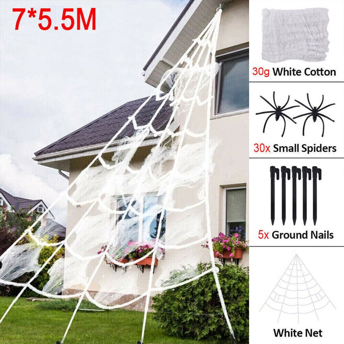 Halloween Decoration Giant Spider Web Party Props Decor Outdoor Fancy Dress 22FT