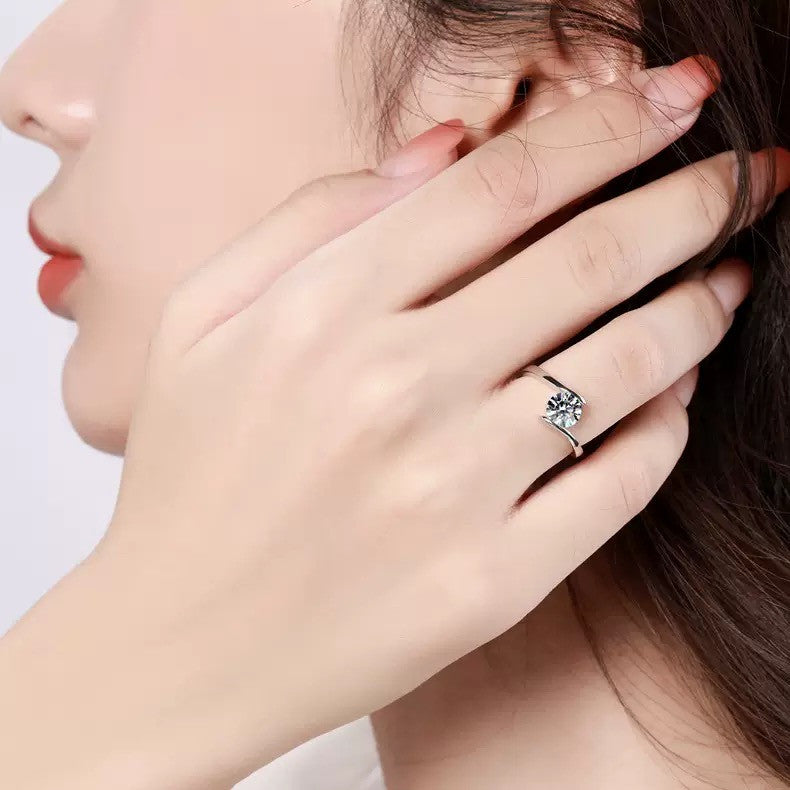 925 Sterling Silver Crystal Stone Adjustable Ring Women Girls Jewellery Gift UK