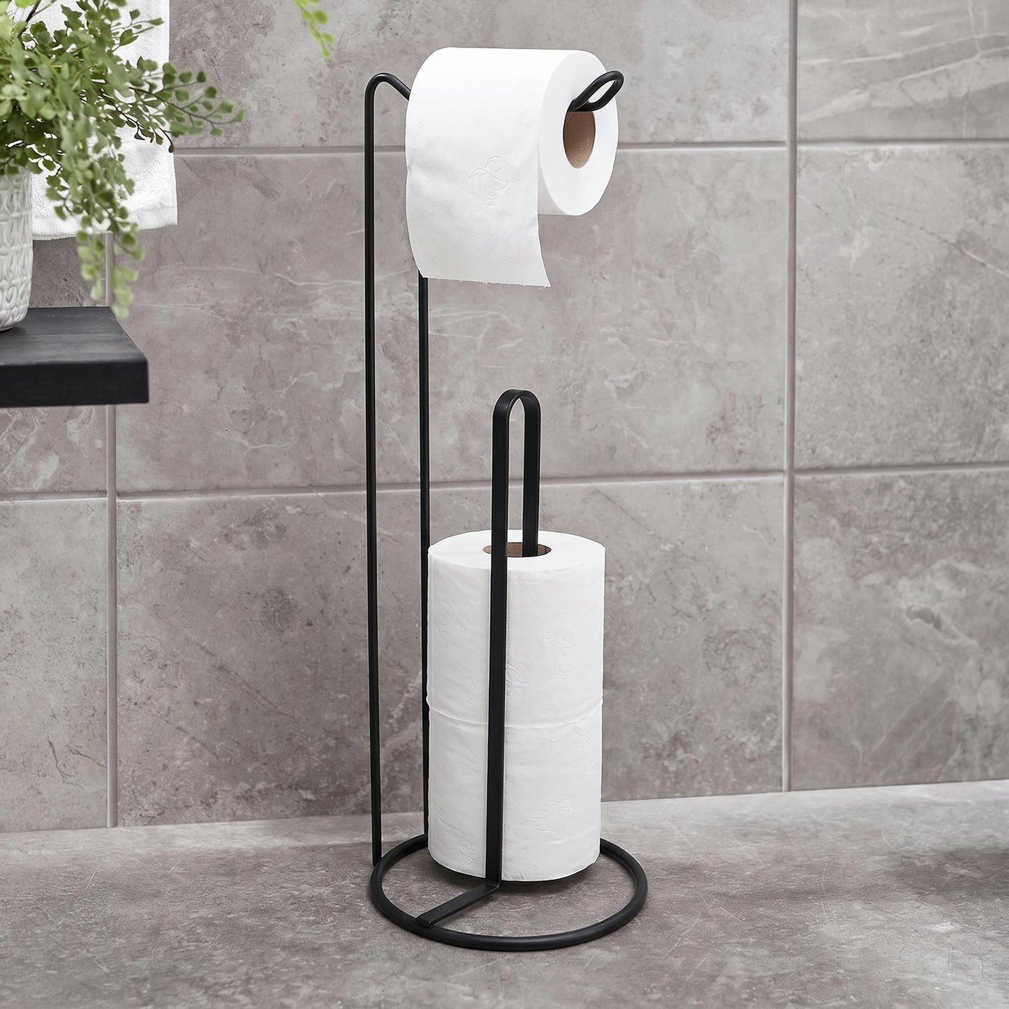 OHS Metal Toilet Roll Holder Freestanding Bathroom Storage Organiser