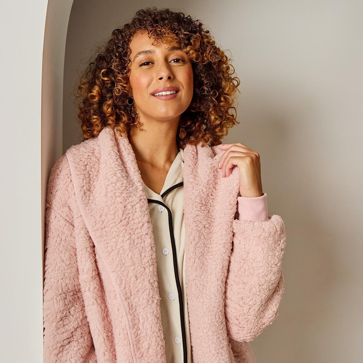 OHS Waterfall Long Cardigan Warm Teddy Fleece Open Front Wrap Loungewear Outwear