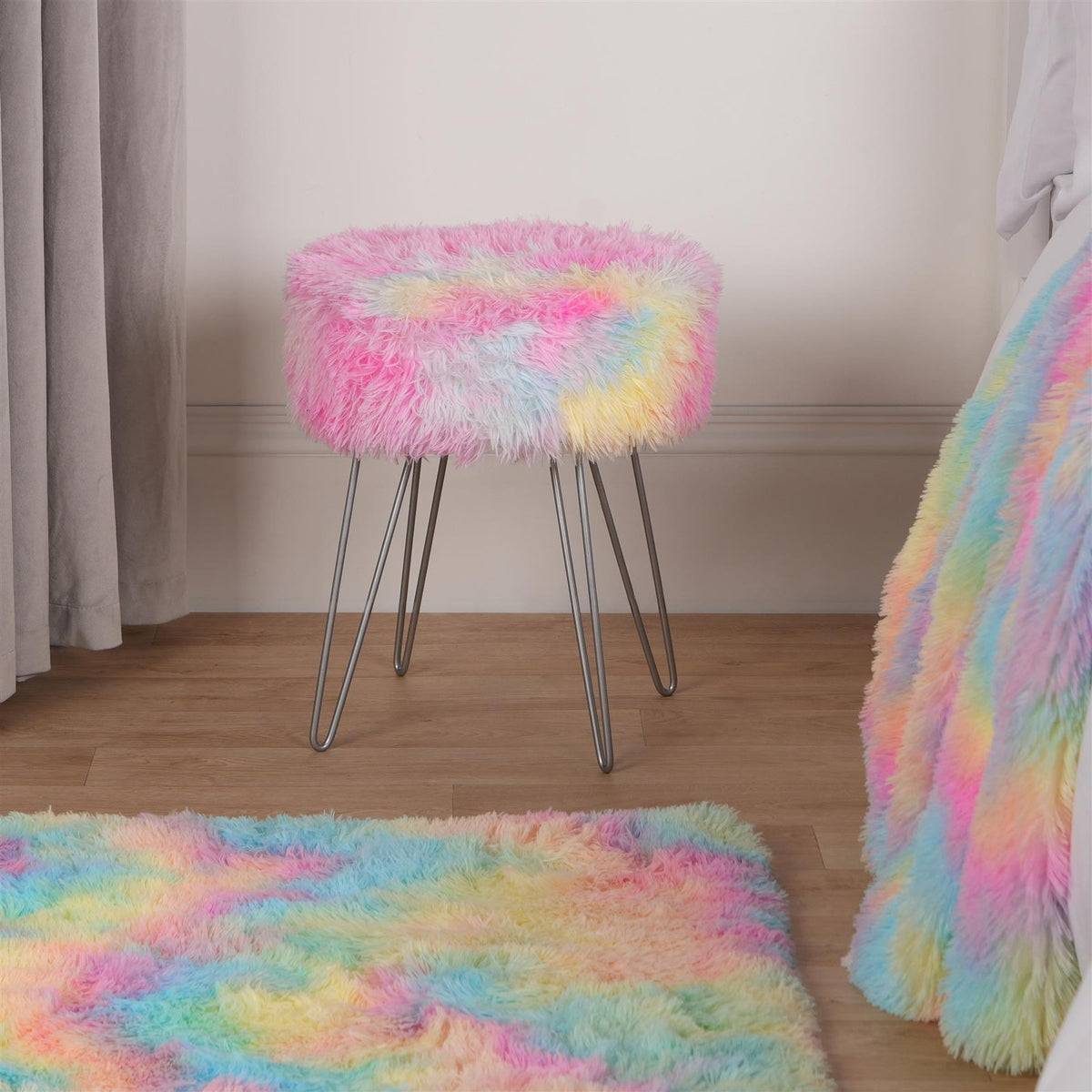 Fluffy Footstool Hairpin Fleece Bedroom Vanity Seat Modern Pouffe Decor Chair