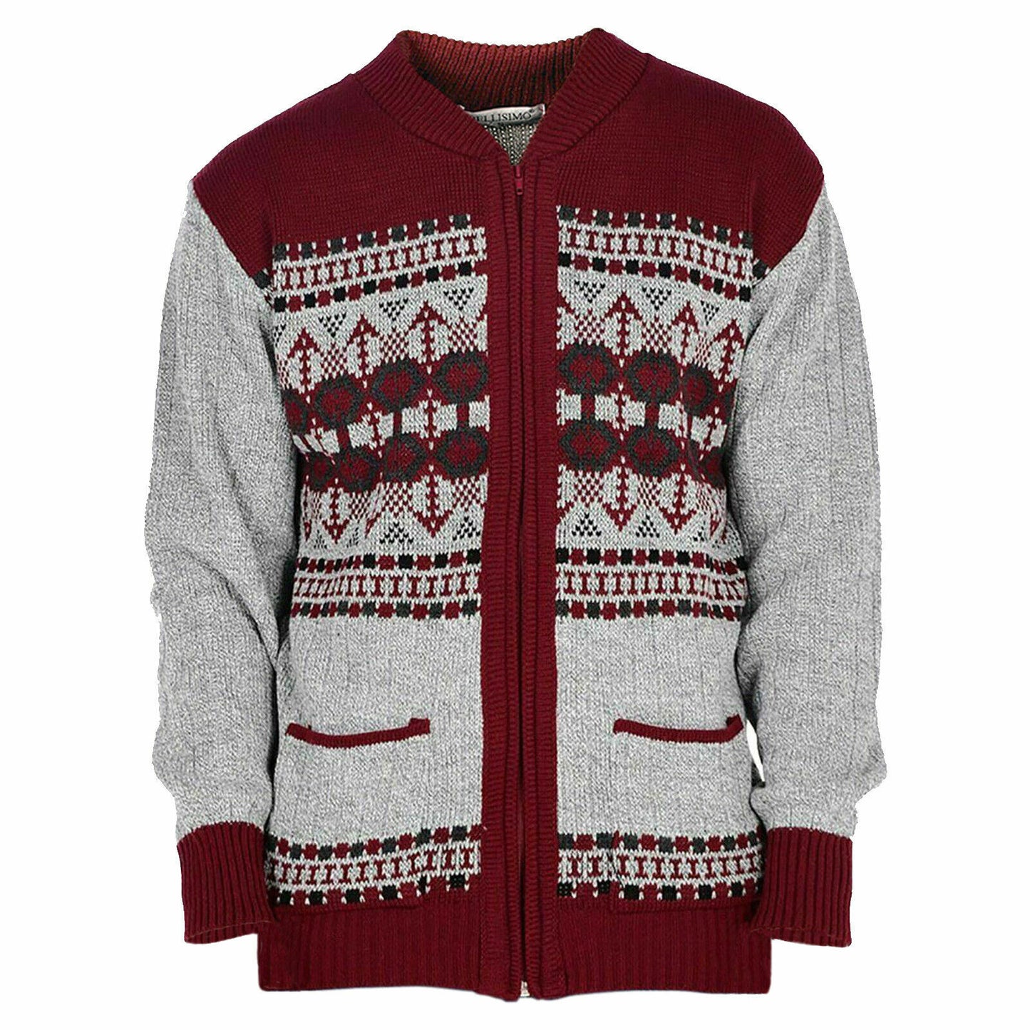 MENS AZTEC PATTERN CARDIGAN ZIP POCKET THICK WINTER WARM SWEATER KNITTED JUMPER