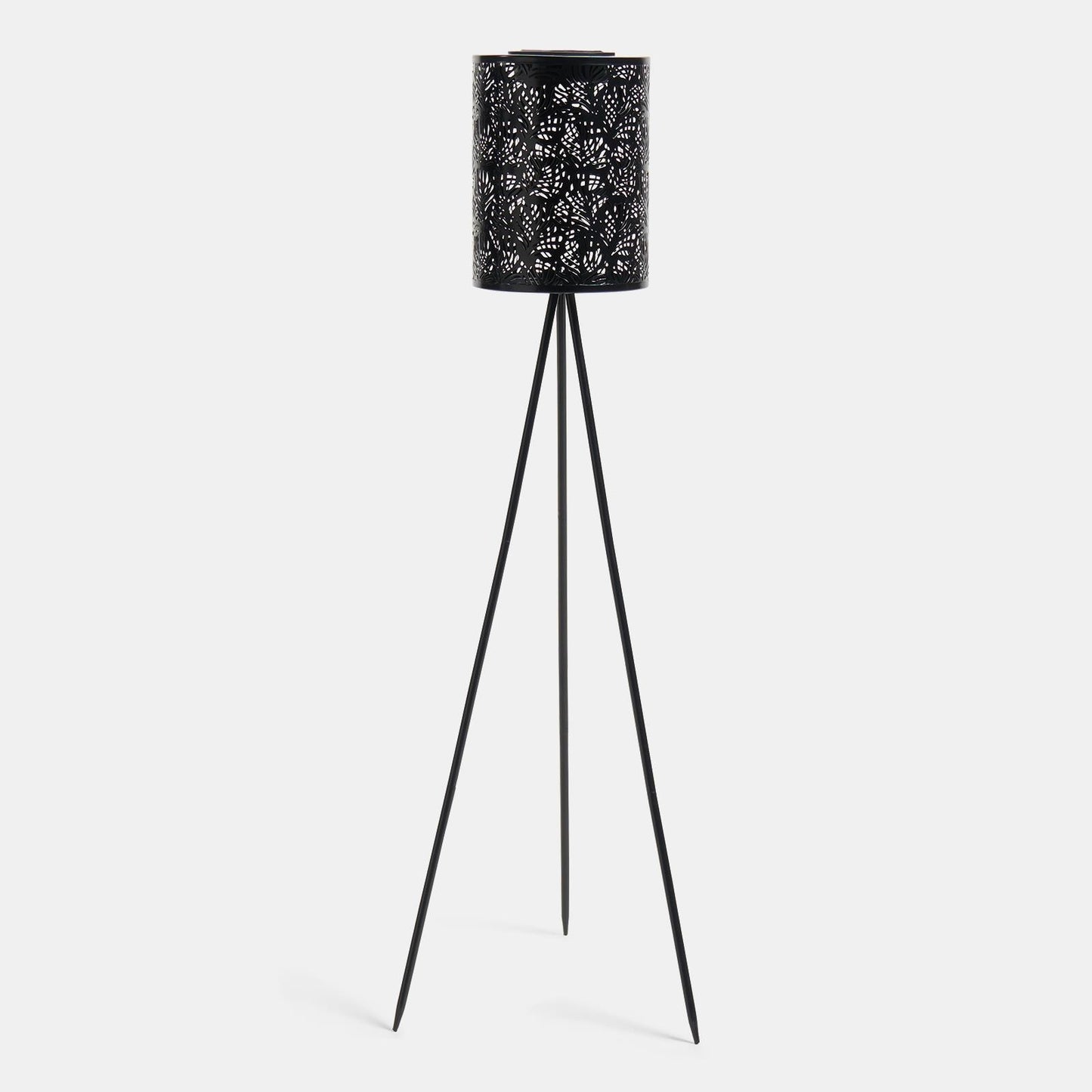 OHS Solar Floor Lamp Carved Metal Cordless Outdoor Garden Light Dusk Sensor