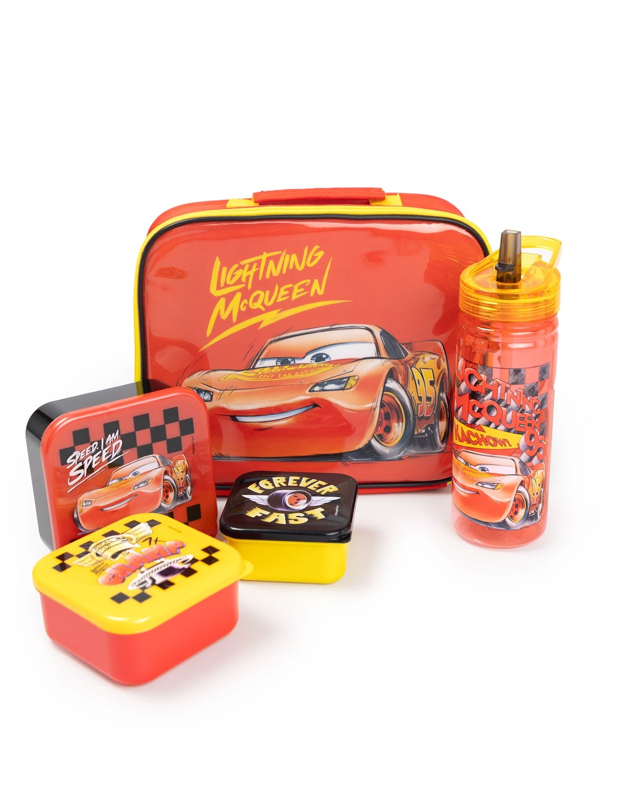 Disney Lunch Bag Bottle and 3 Snack Pot | Boys Red | Official Merch