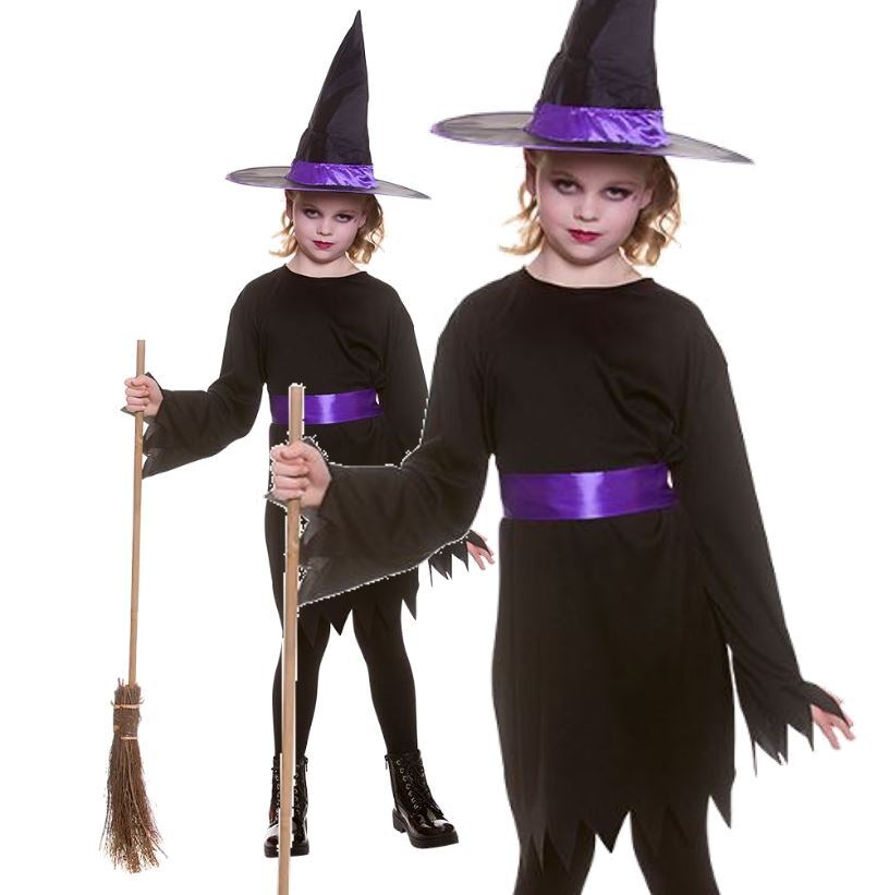 Child MIDNIGHT WITCH + HAT Halloween Wicked Spooky Girls Fancy Dress Costume