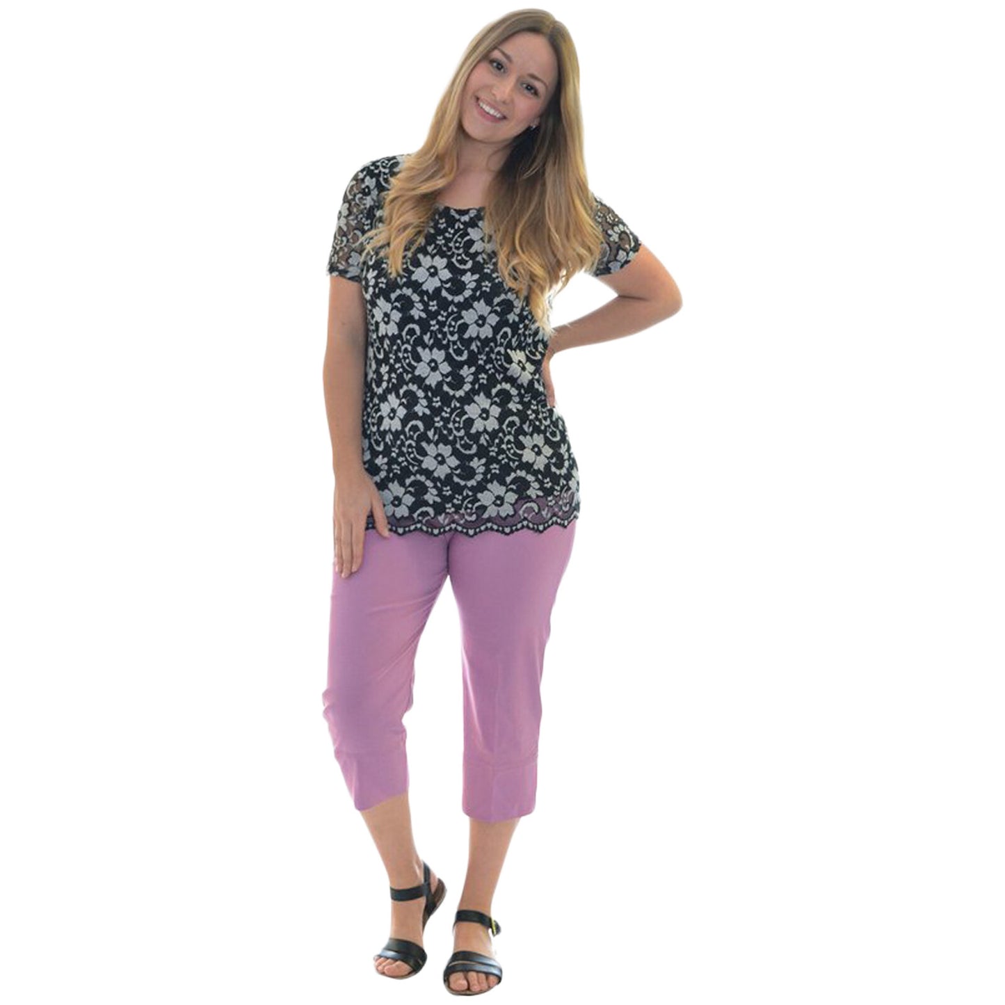 WOMENS LADIES 3/4 TROUSERS STRETCH ELASTICATED WAIST PLAIN CROPPED PLUS BIG SIZE