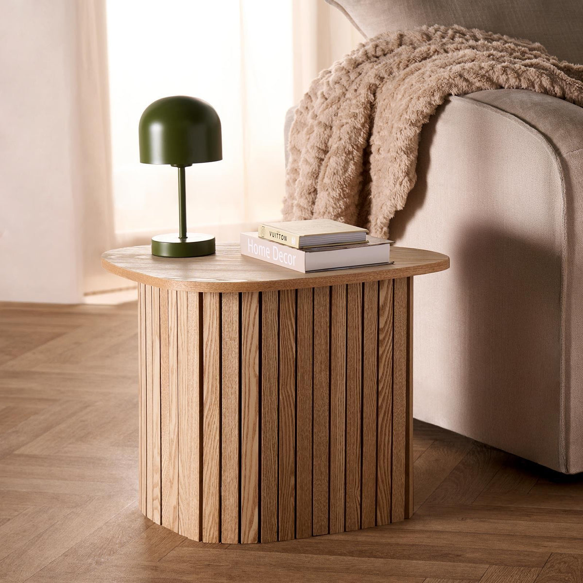 OHS Madison Side Table Ribbed Wood Effect Corner Bedside Coffee Table