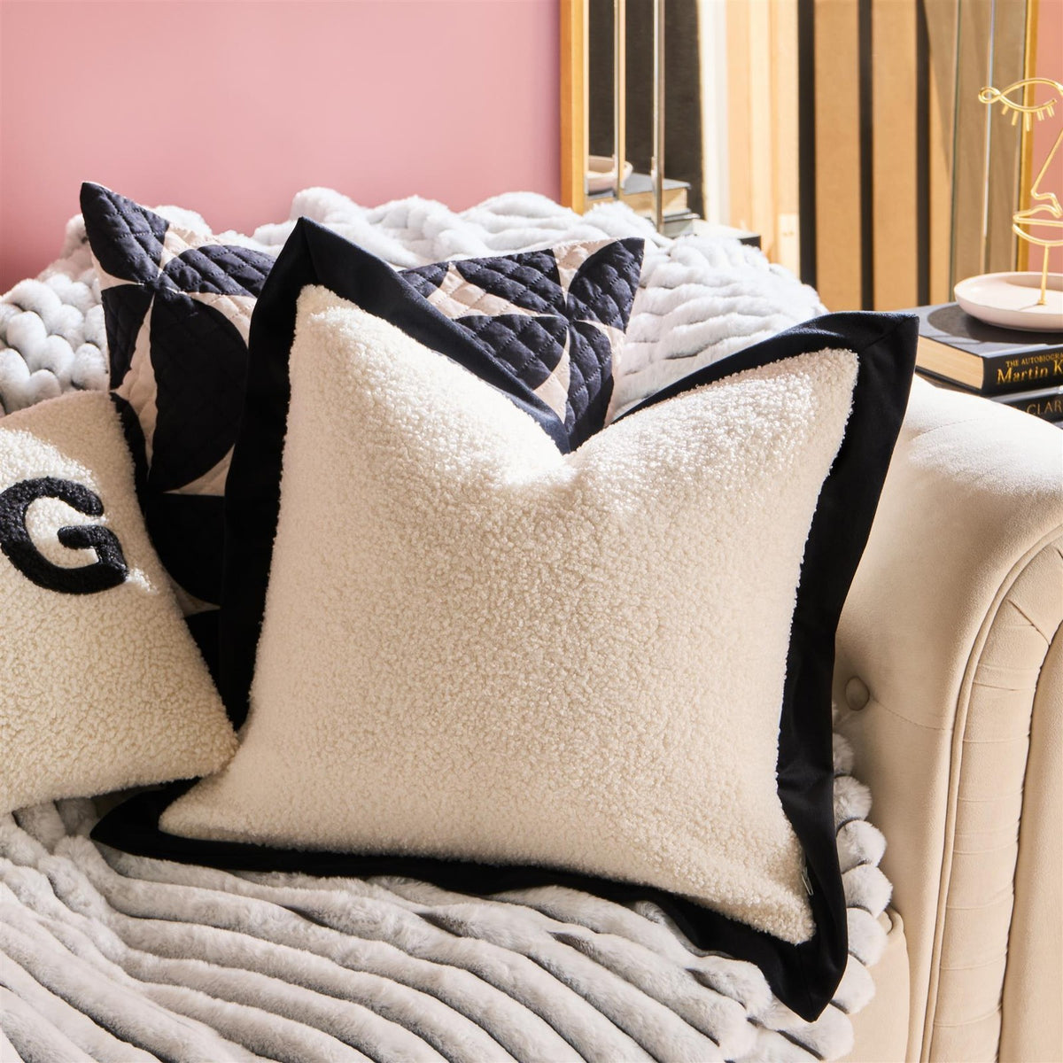 OHS Boucle Cushion Covers  2 Pack Teddy Fleece Square Pillowcases Home Decor