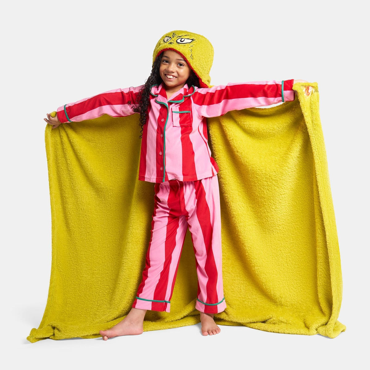 OHS x Grinch Throw Xmas Soft Fleece Novelty Hooded Blanket Thermal Bedspread