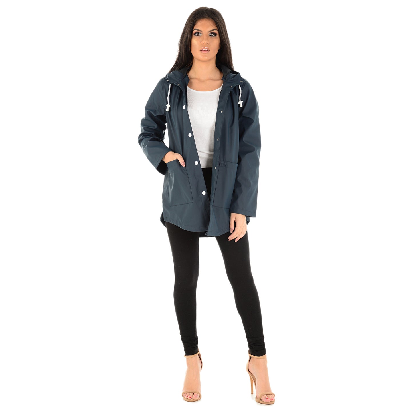LADIES RAINCOAT WOMENS WATERPROOF FESTIVAL HOODED COAT PARKA RUBBERISED JACKET