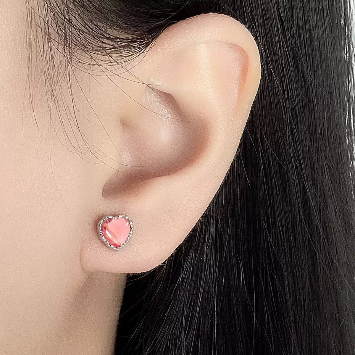 925 Sterling Silver Crystal Pink Heart Stud Earrings Jewellery Women Girls Gift