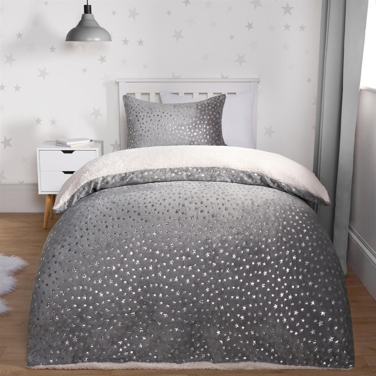Star Fleece Duvet Cover Bedding Set Metallic Foil Pillowcase Quilt Single Double