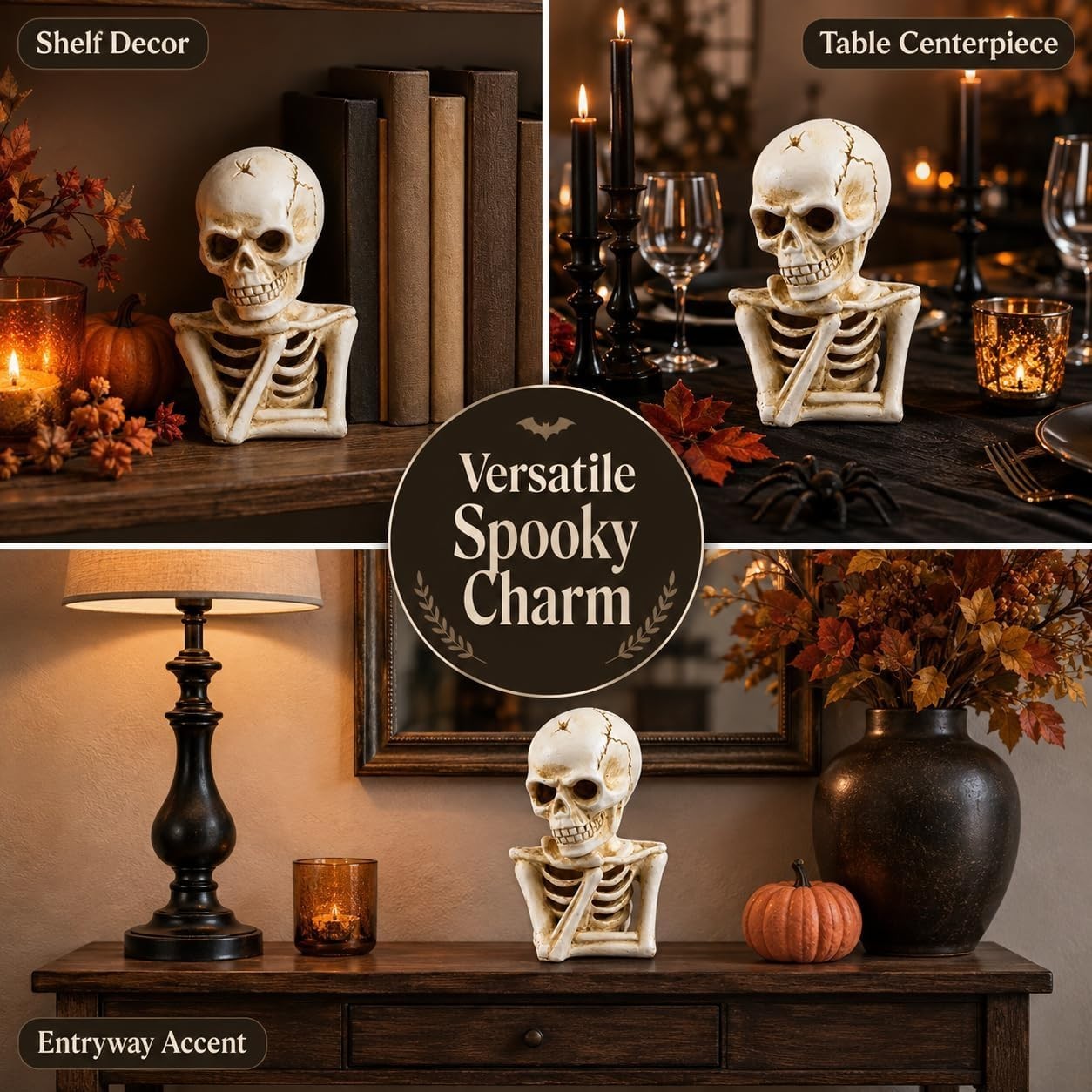 Halloween Skeleton Decoration 18cm Sitting Polyresin Scary Table Ornament
