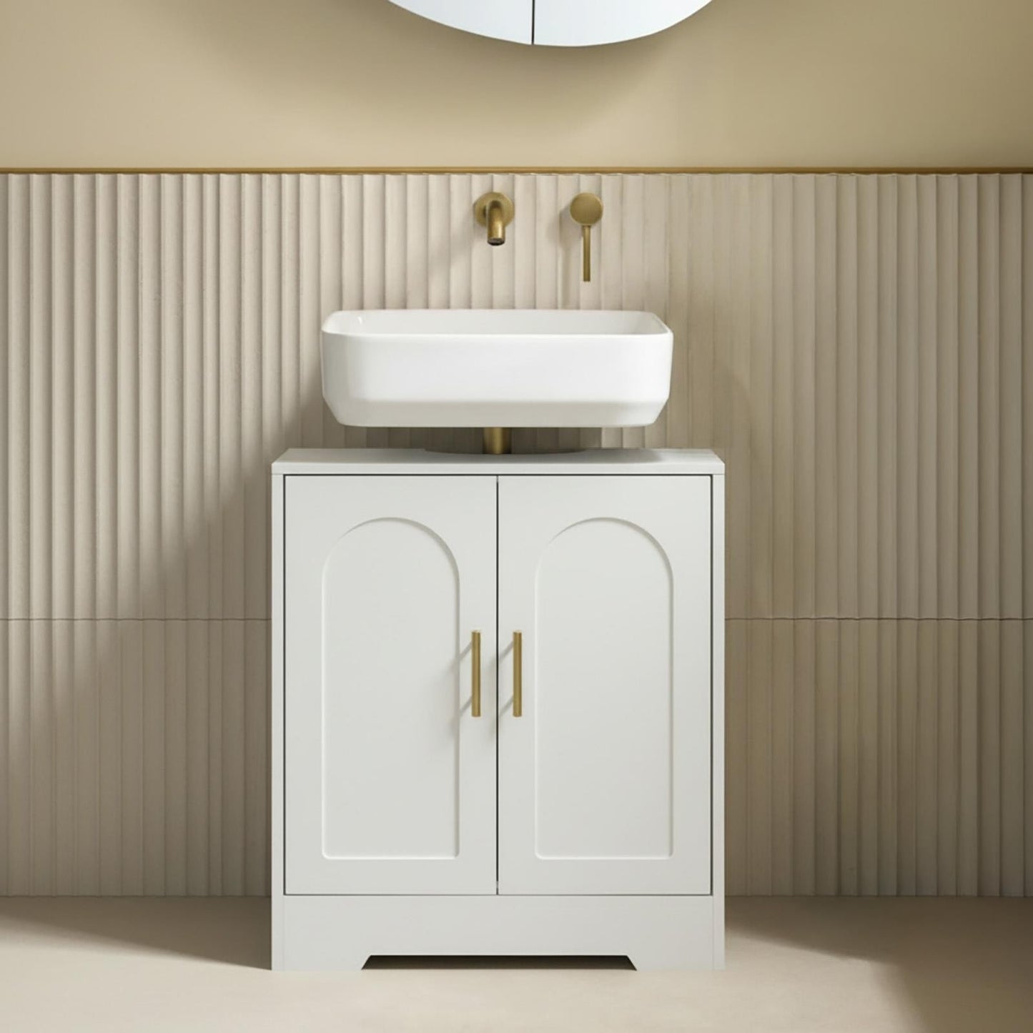 OHS Arch Under Sink Bathroom Cabinet with 2 Doors Wooden Under Basin Storage