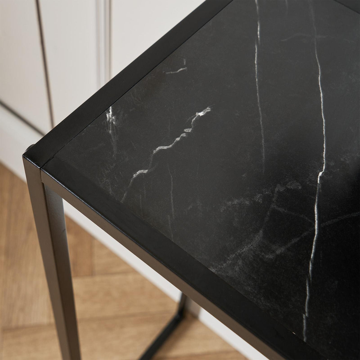 OHS Marble End Table Modern Console Bedroom Side Nightstand Metal Frame