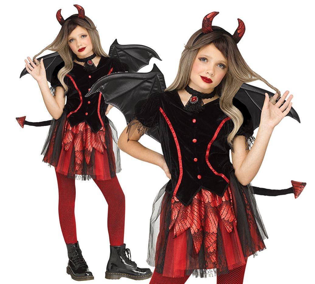 DEVIL CHILD Halloween Fancy Dress Costume Devils Red Spooky Outfit Girls Tulle