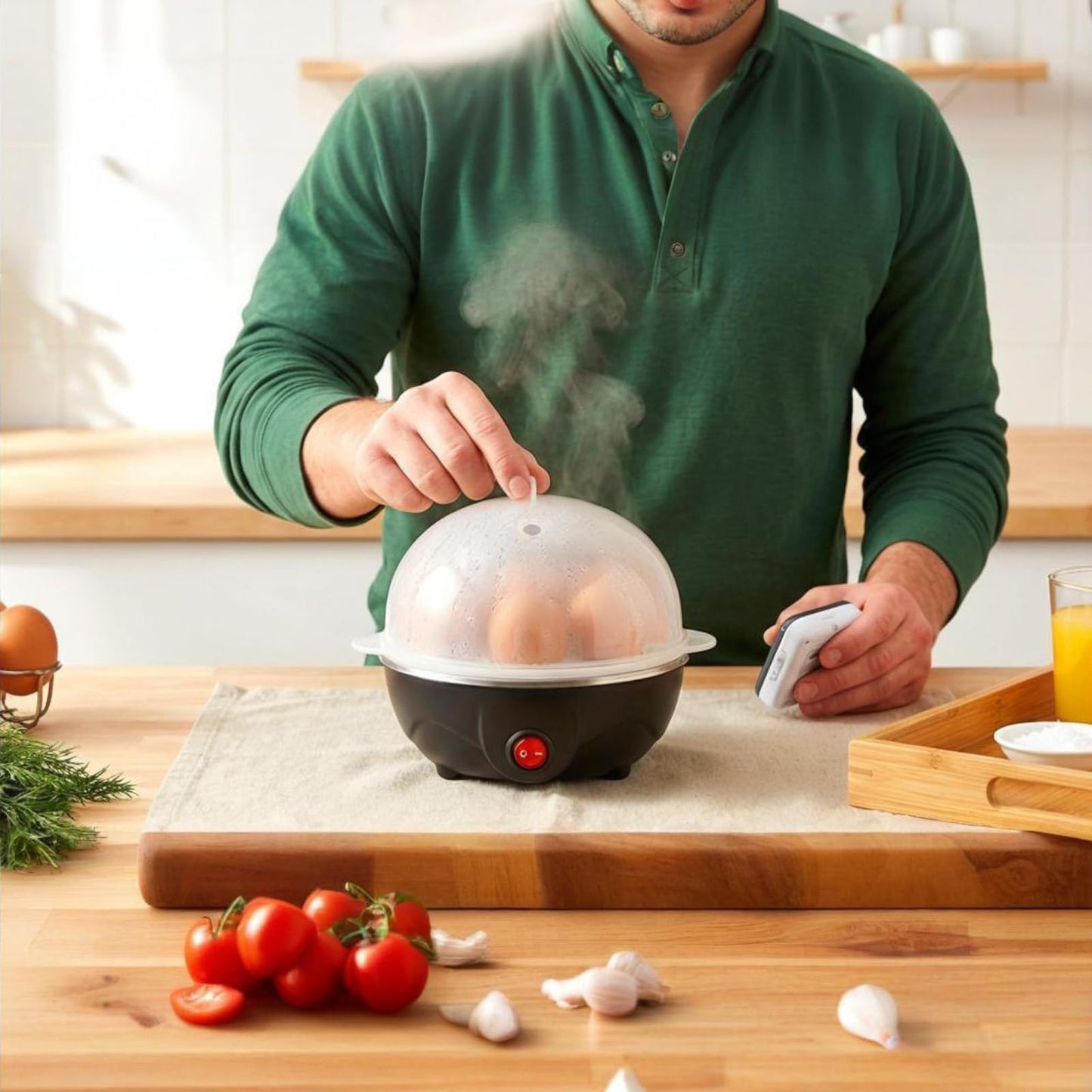 3-in-1 Electric Egg Cooker 7-Egg Capacity Omelette Maker & Steamer Breakfast