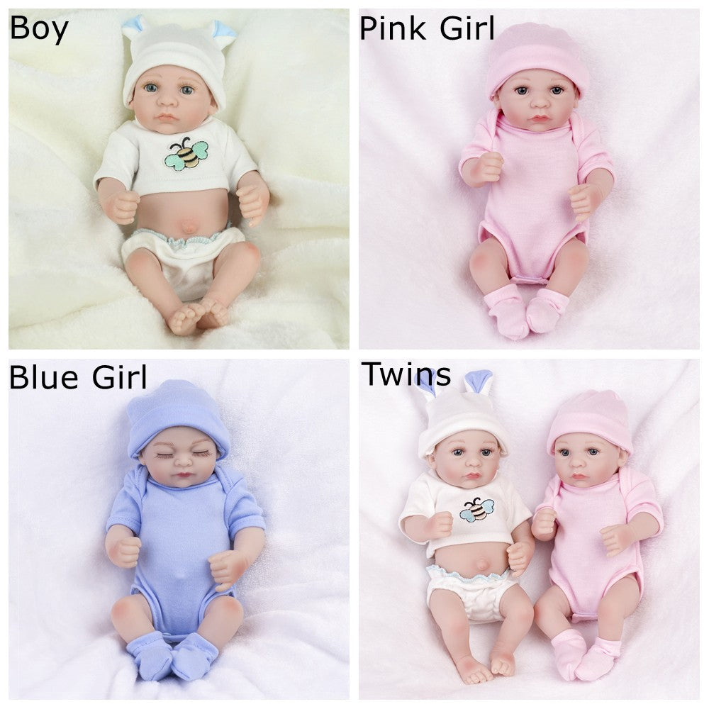 Lifelike Reborn Dolls Mini Girl/Boy/Twins Full Body Vinyl Silicone Newborn Baby