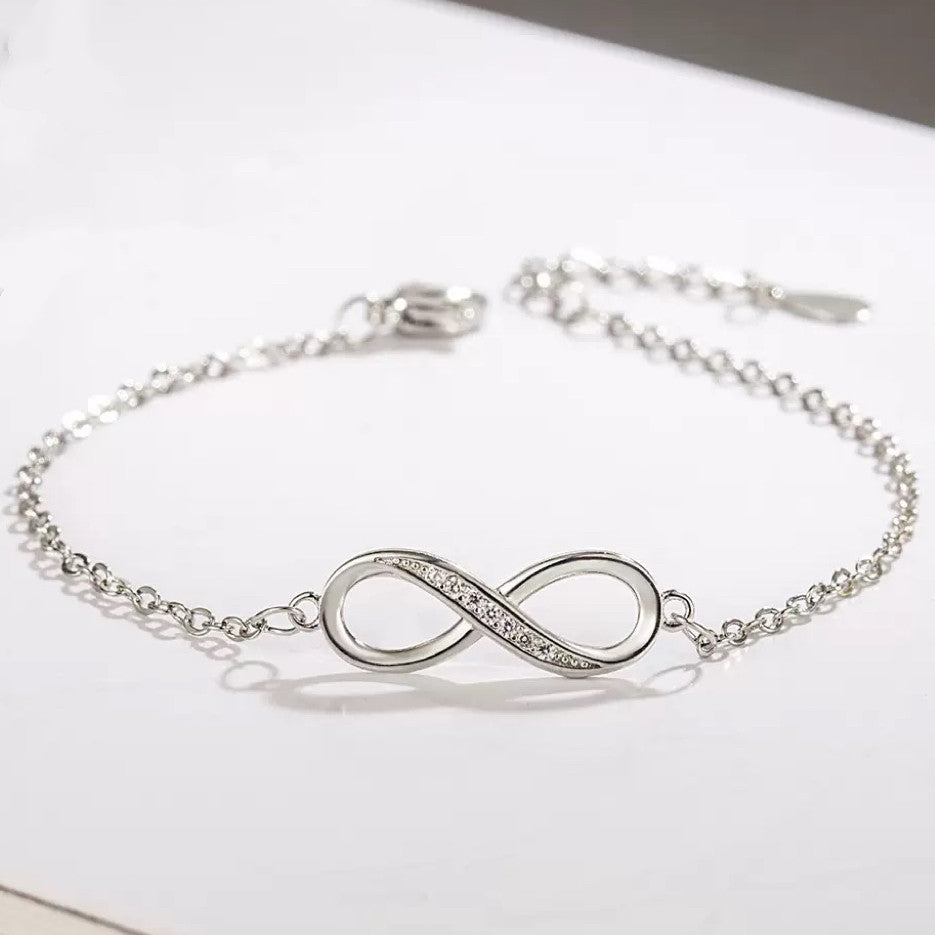 925 Sterling Silver Crystal Love Charm Bracelet Women Girls Jewellery Gift